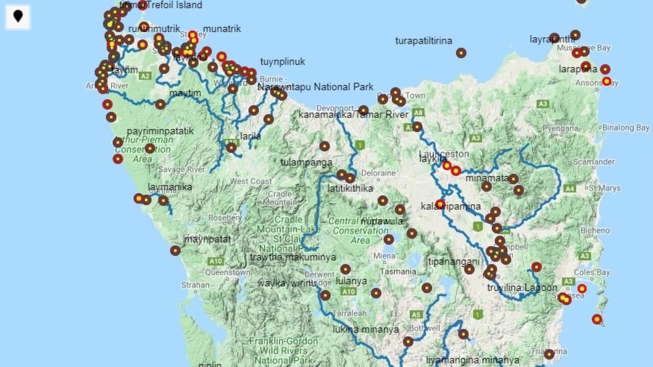 pulingina to lutruwita (Tasmania) Place Names Map