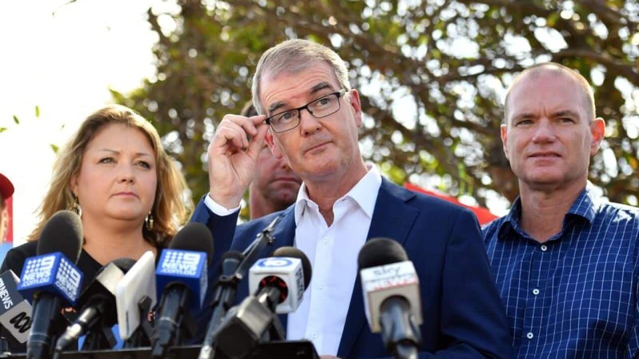 NSW Labor leader Michael Daley (C)