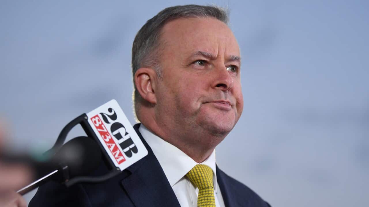 Labor Member for Grayndler Anthony Albanese speaks to the media at Henson Park in Marrickville, Sydney (AAP)