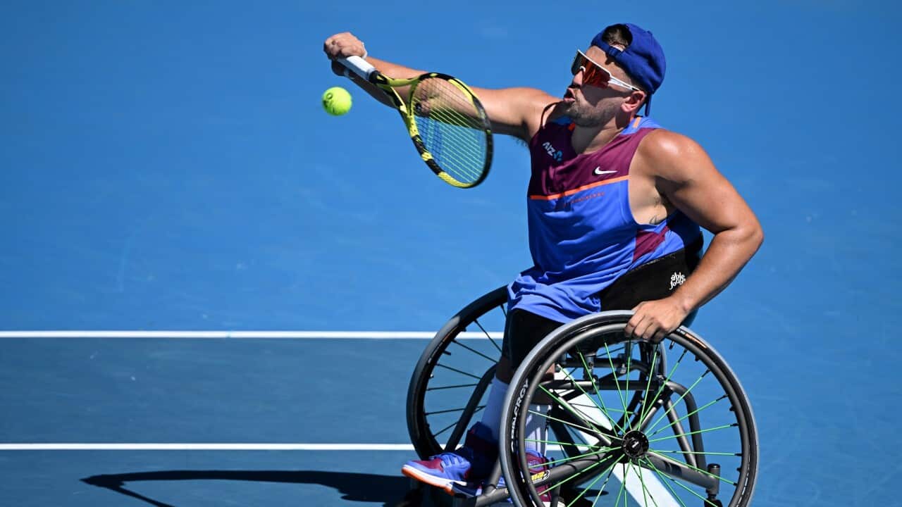 Dylan Alcott of Australia during his mens quad wheelchair singles semi final match
