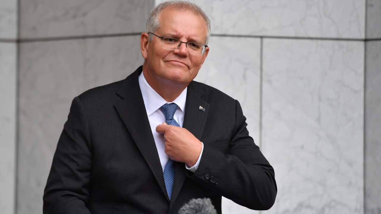 Prime Minister Scott Morrison during a press conference at Parliament House in Canberra, Wednesday, January 19, 2022. (AAP Image/Mick Tsikas) NO ARCHIVING