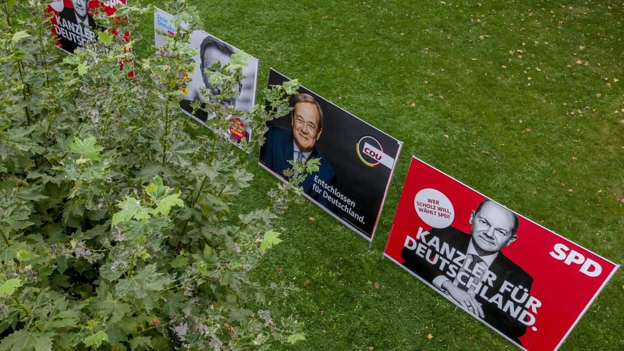 Election posters in Frankfurt, Germany (AAP)