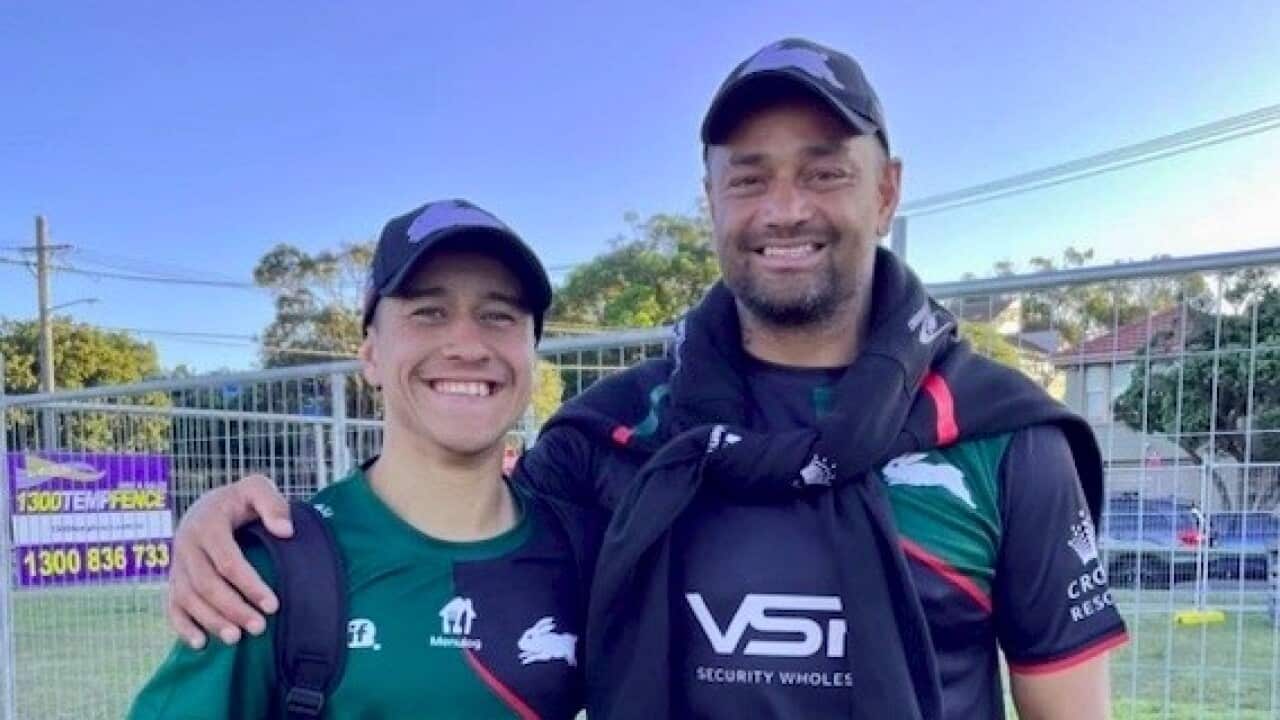 Shaqueil Saunders and Souths Under 19s coach John Sutton