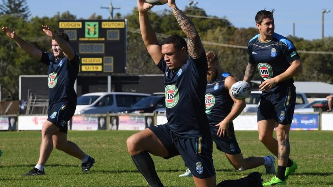 NSW Blues Origin players during a training session in Kingscliff.