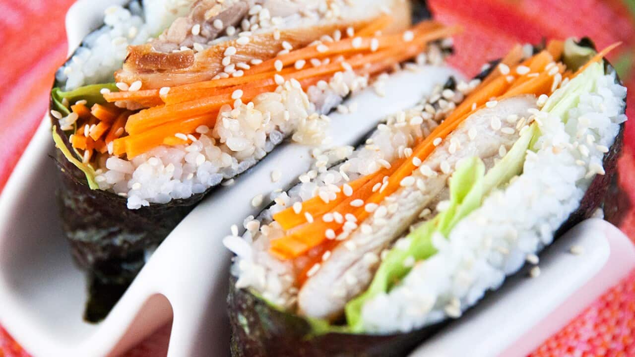 Chicken teriyaki sushi sandwiches