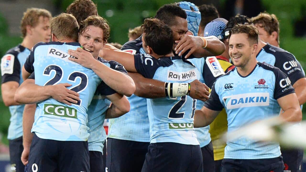 Waratahs players celebrate