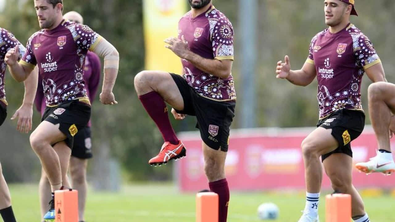 The Maroons in training on the Gold Coast