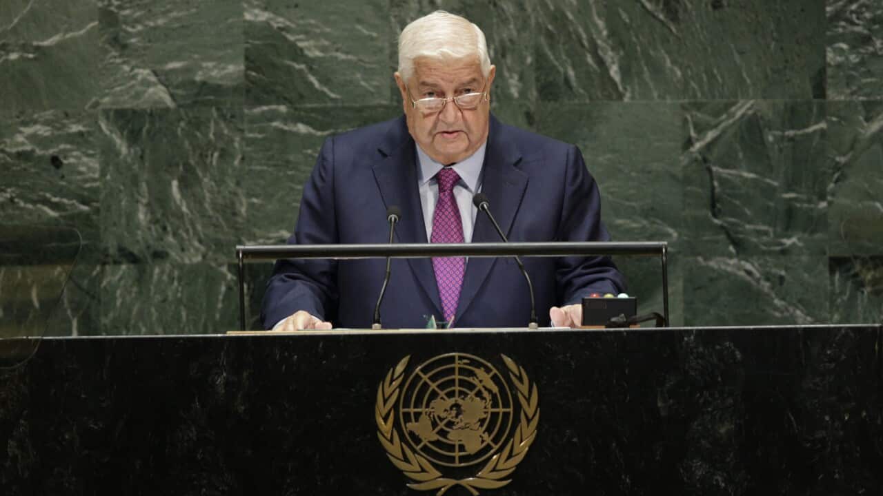 Syria's Foreign Minister Walid Muallem speaks at the 74th United Nations (U.N.) General Assembly.