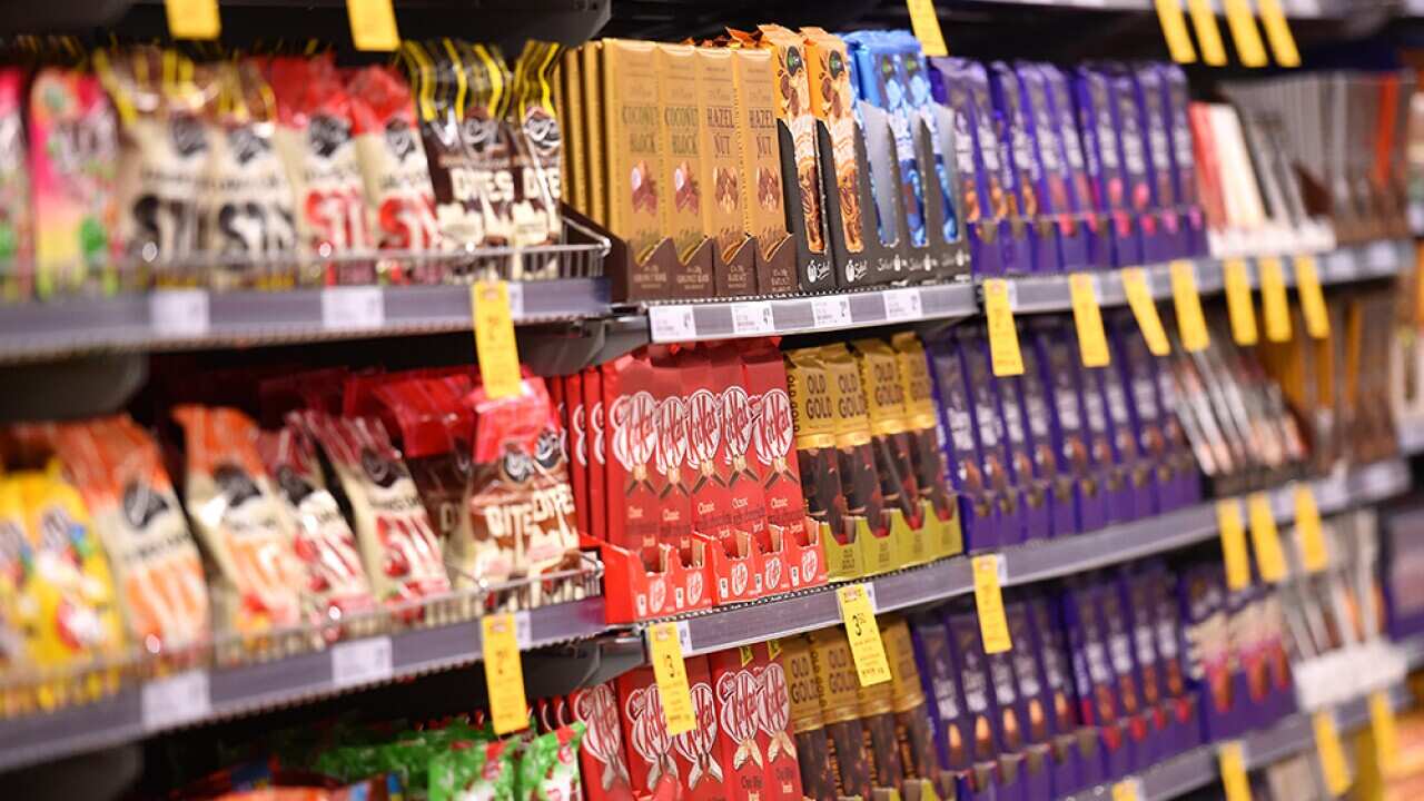 A stock image of a confectionary products isle