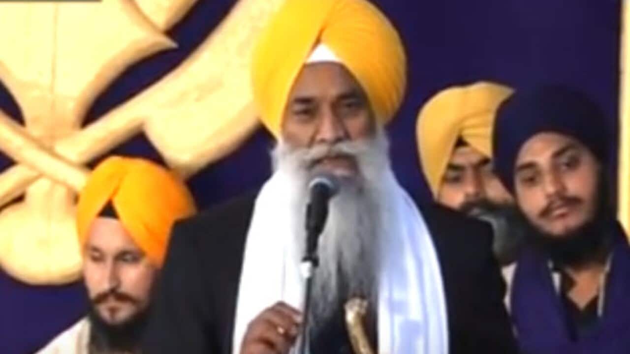 Giani Gurbachan Singh speaking at an event in Patna in January 2017