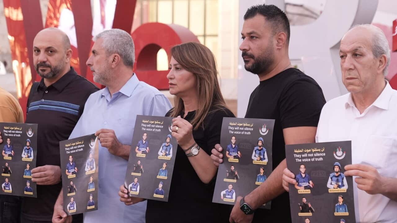 Journalists in the West Bank stage protest for their colleagues killed in Gaza