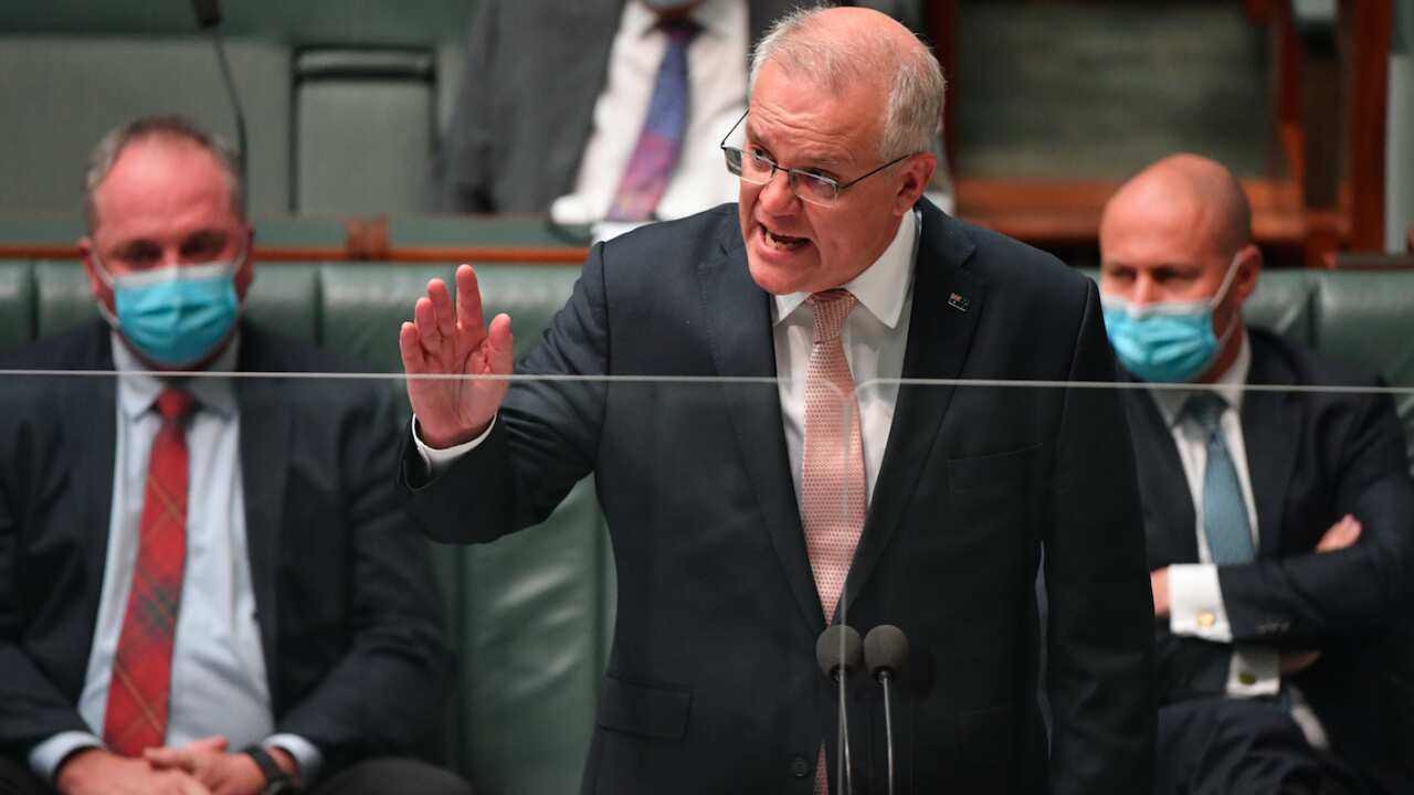 Prime Minister Scott Morrison during Question Time in the House of Representatives at Parliament House in Canberra, Wednesday, 9 February, 2022.