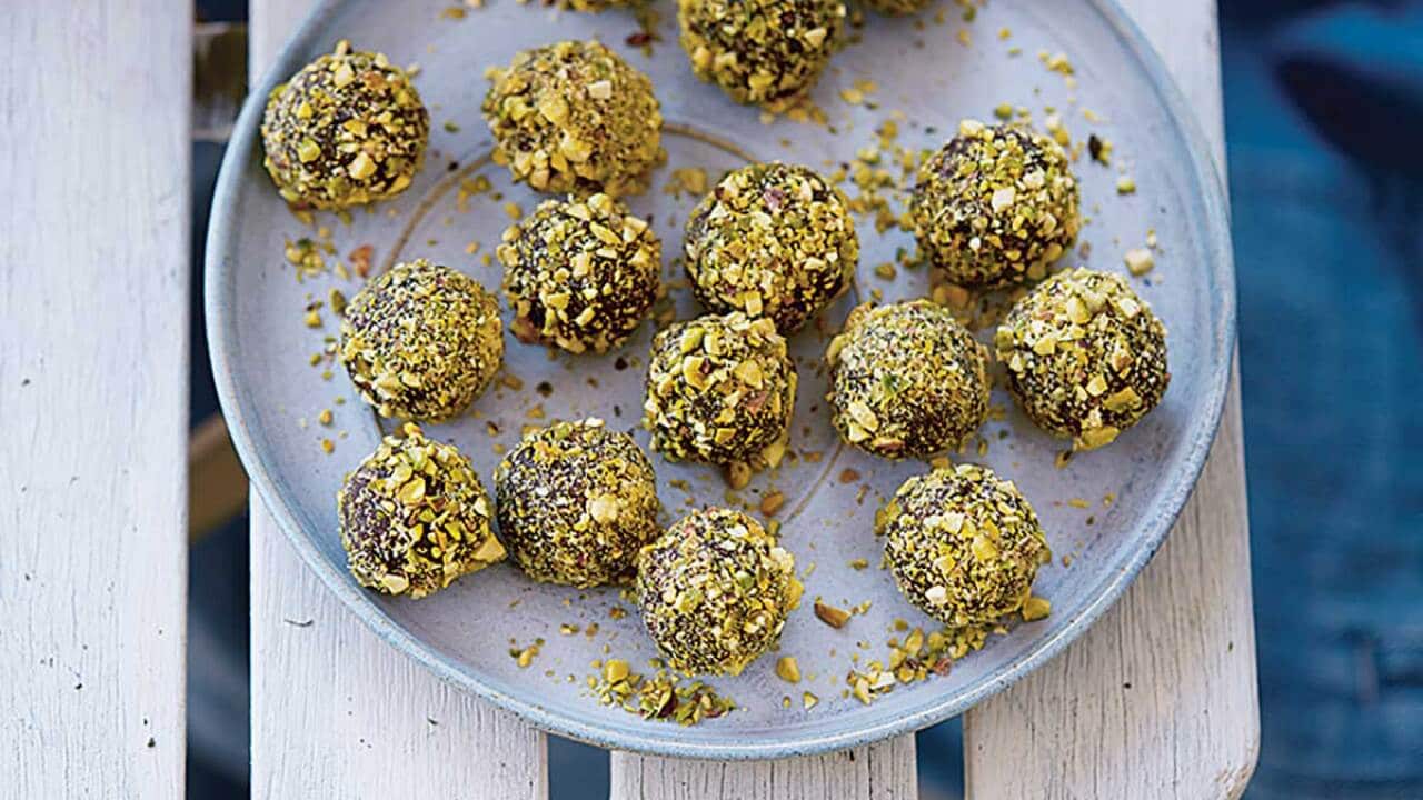 Pistachio and orange truffle bites
