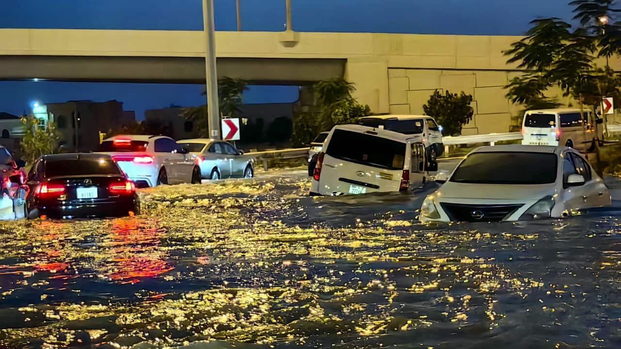 cars float in floodwater