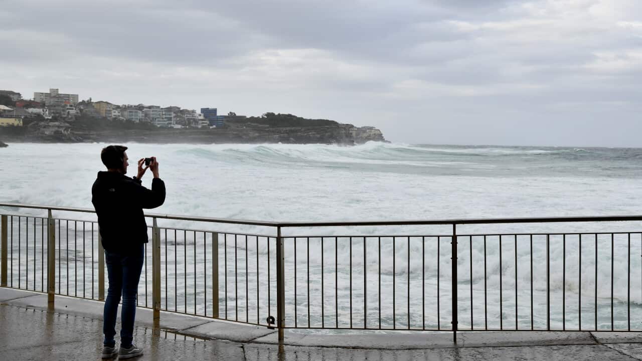 Large swells seen at Bronte Beach in Sydney, Thursday, August 22, 2019. (AAP Image/Joel Carrett) NO ARCHIVING