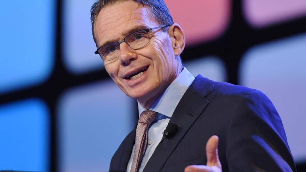BHP Chief Executive Officer Andrew Mackenzie speaks.
