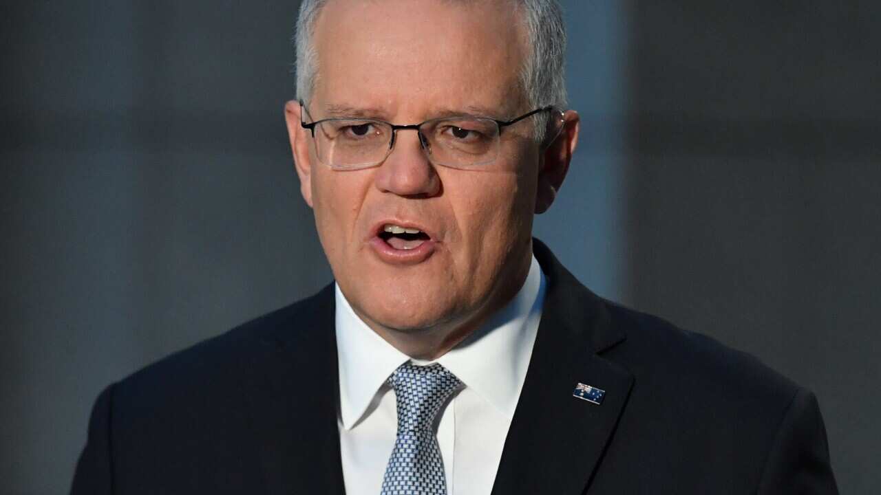 Prime Minister Scott Morrison is seen speaking.