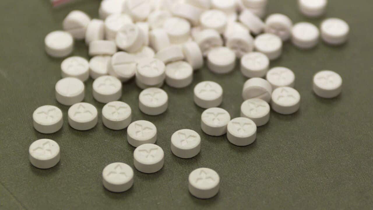 A small bag of the drug ecstasy.
