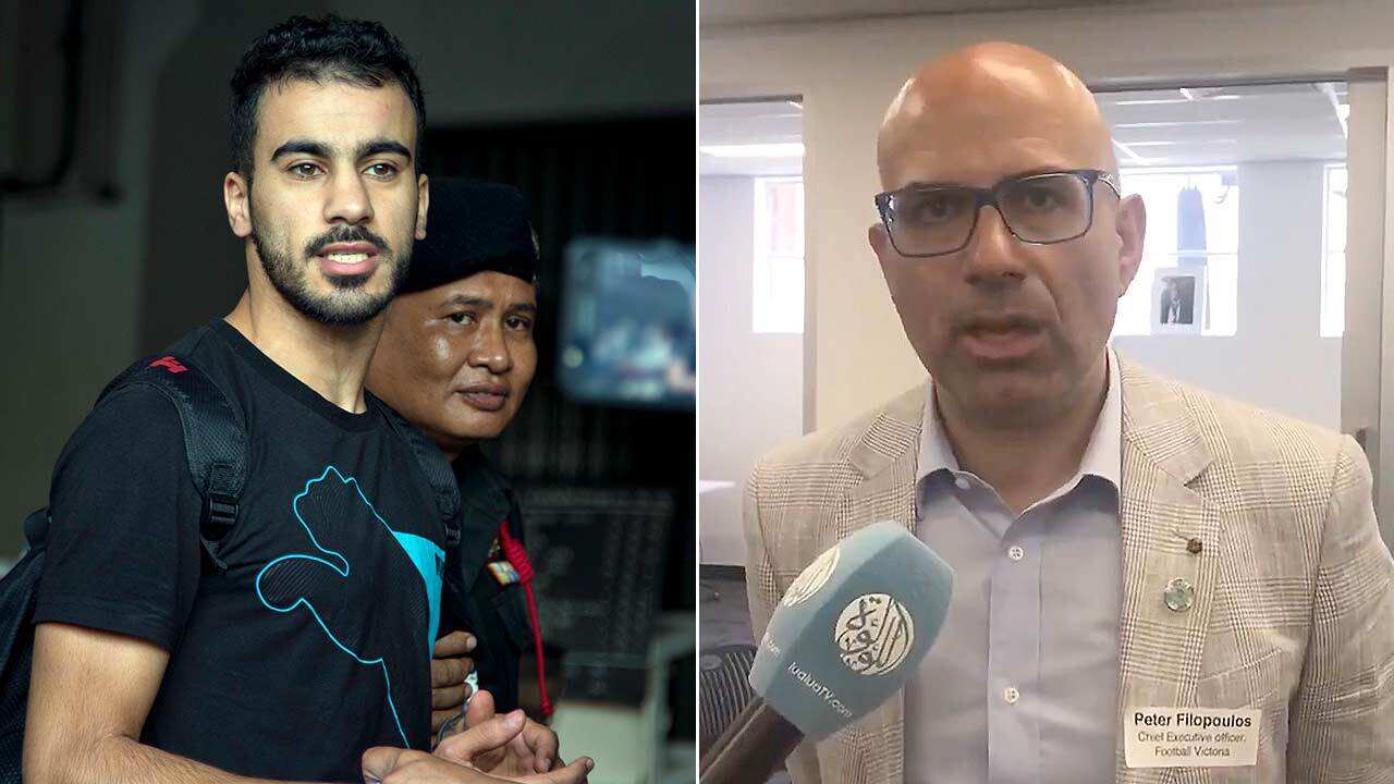 CEO of Football Victoria Peter Filopoulos, right, has called on members to call for the release of Hakeem Al-Araibi.