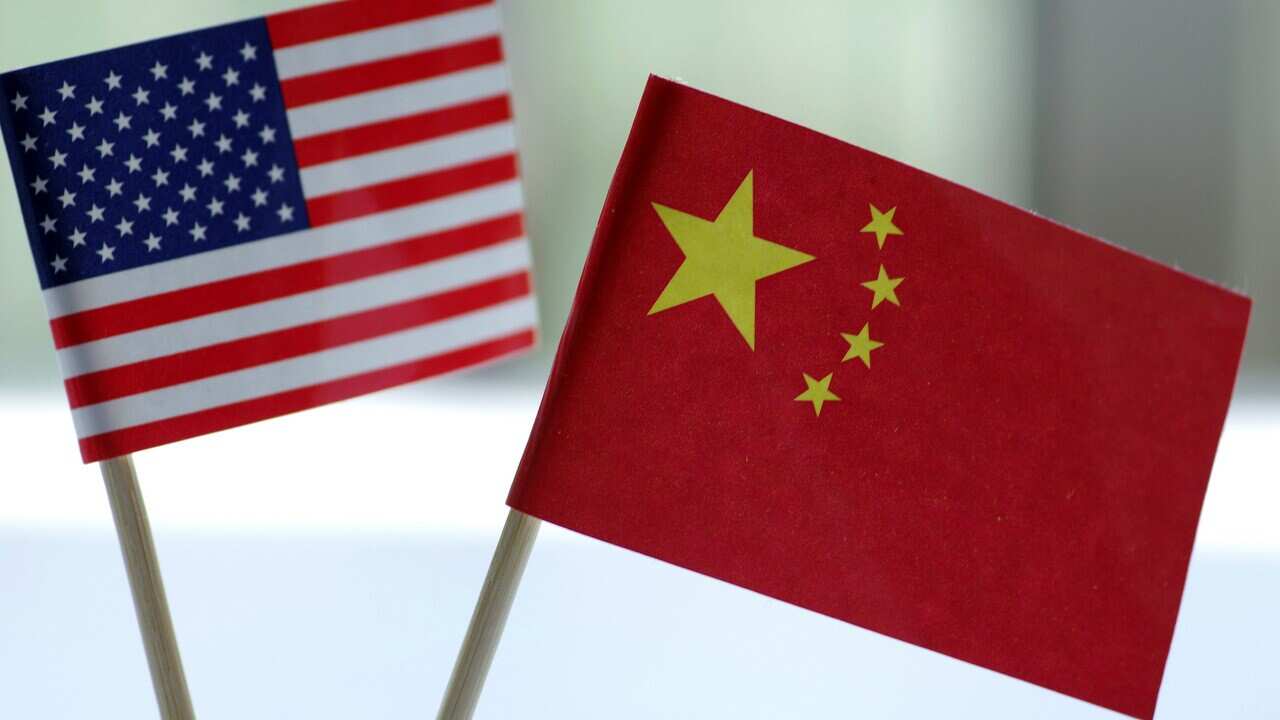 National flags of China and the United States.