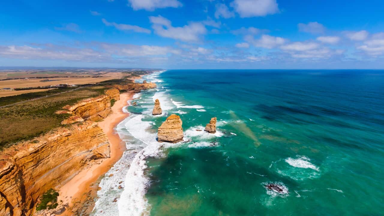 aerial view of the Great Ocean Road and the Twelve Apostles near Melbourne