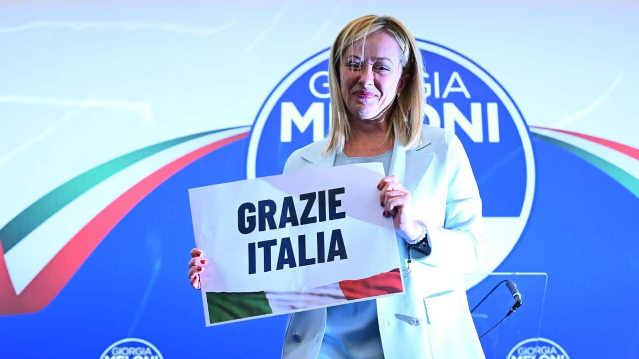Giorgia Meloni at the headquarters of the Brothers of Italy (Fratelli d'Italia) in Rome, Italy, 25 September 2022.