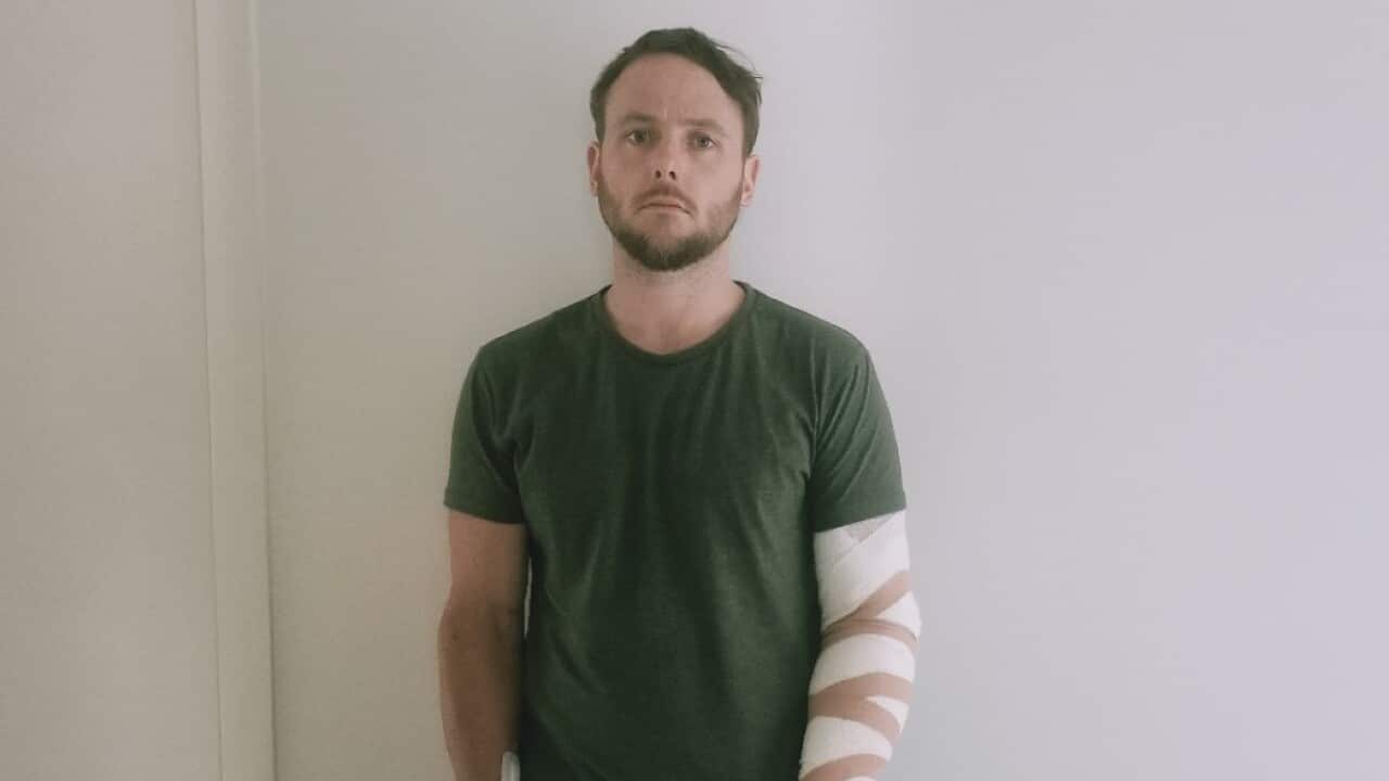 Shawn Sauvarin has been left with deep knife wounds, requiring several stitches.