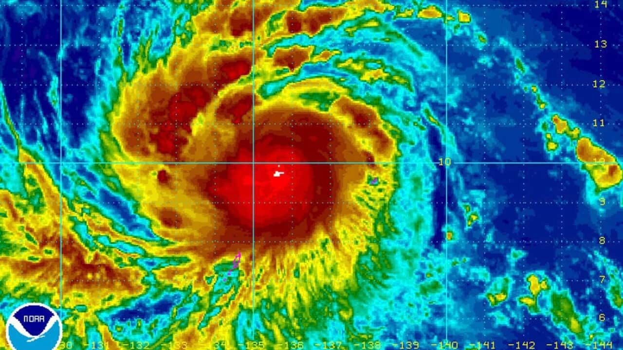 A handout photograph provided by the National Oceanic and Atmospheric Administration (NOAA) shows Typhoon Noul over the West Pacific. (EPA)