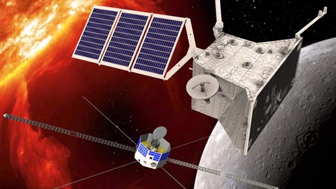 An artist's impression of the two BepiColombo orbiters.