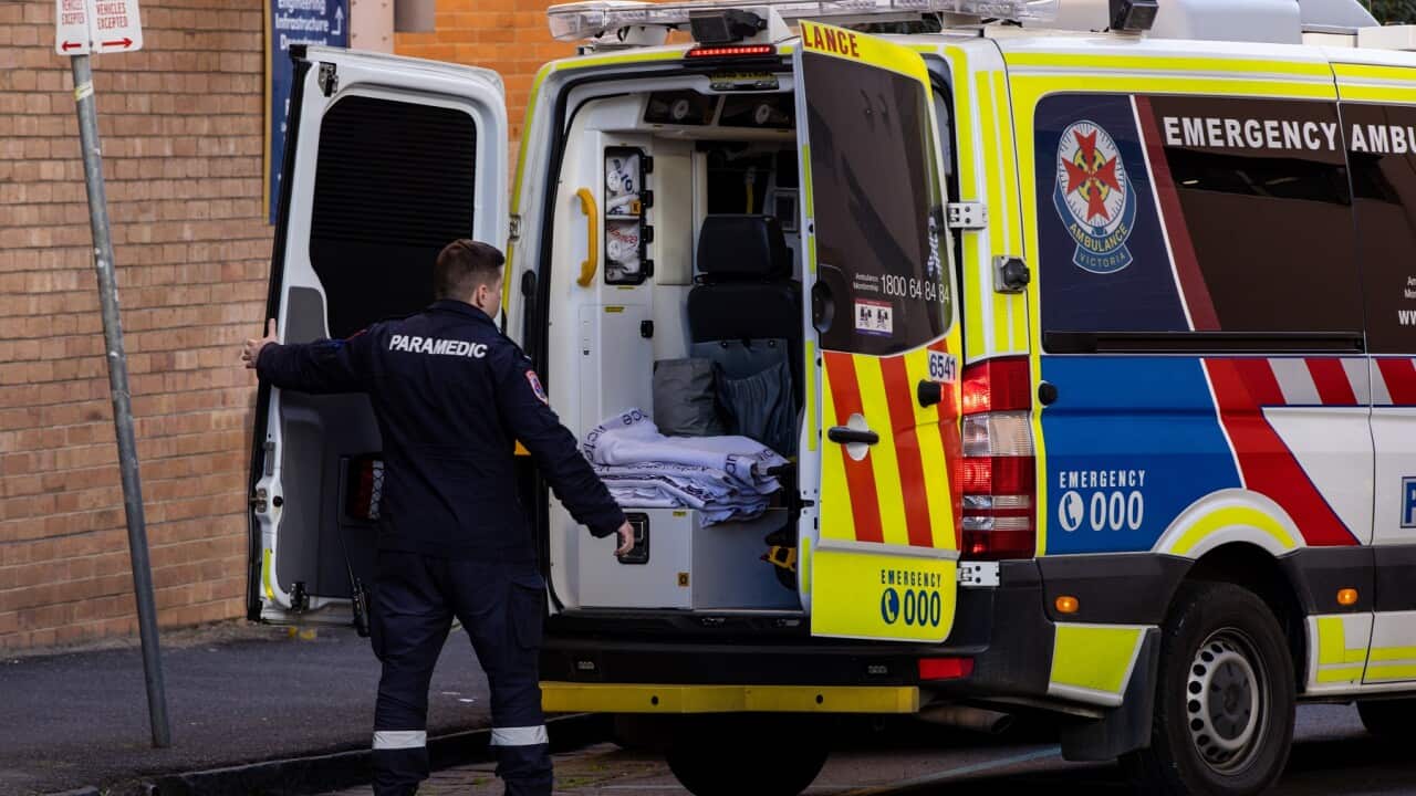 A paramedic is seen at a hospital in Melbourne