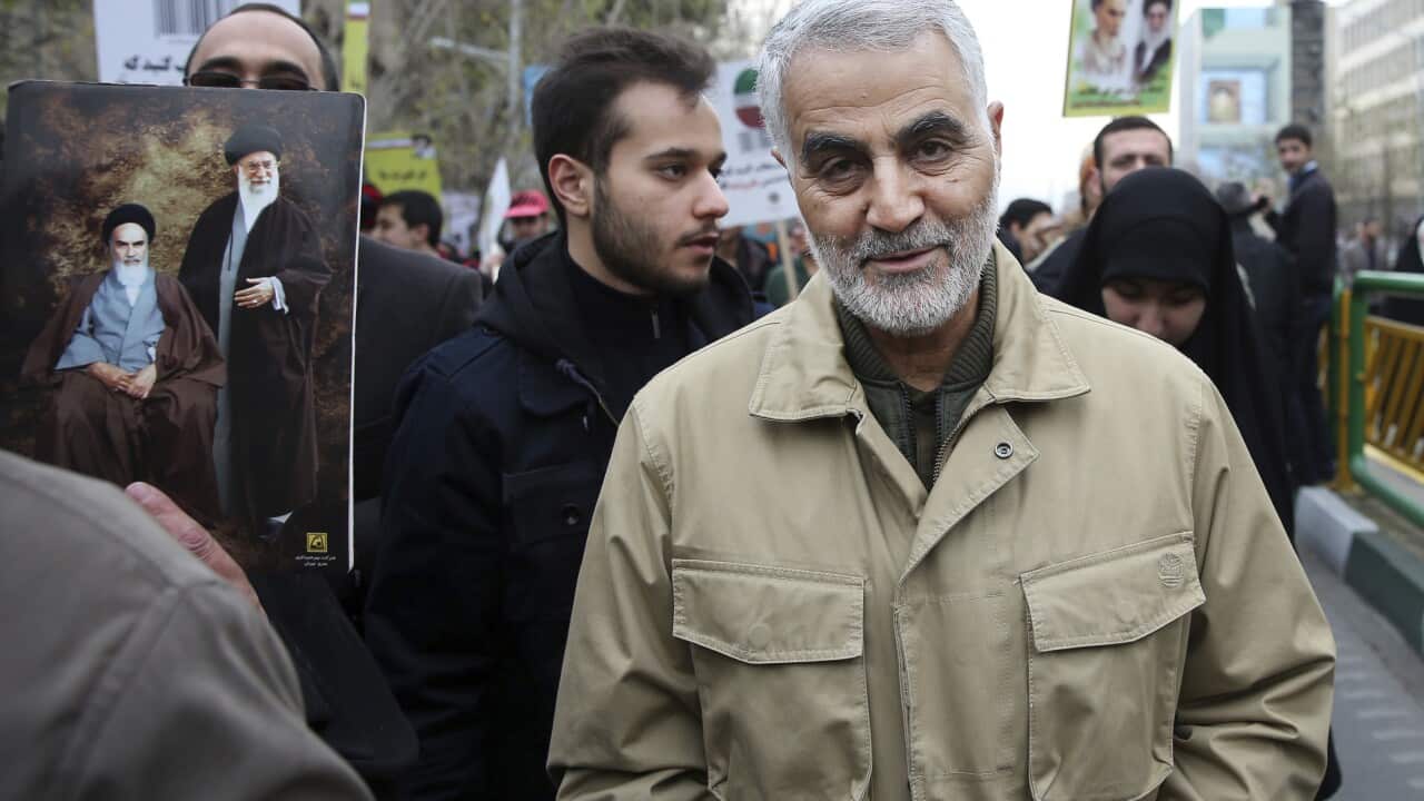 Qassem Soleimani, commander of Iran's Quds Force, attends an annual rally commemorating the anniversary of the 1979 Islamic revolution.