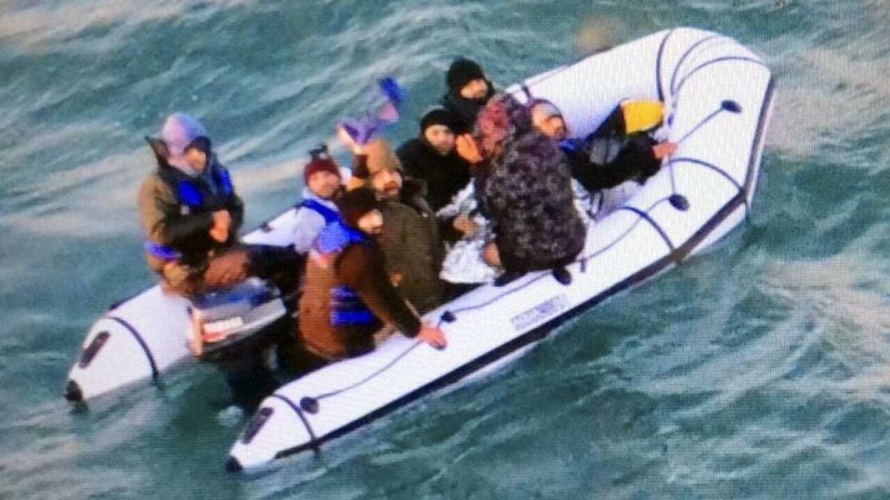 A dinghy full of migrants on the English Channel