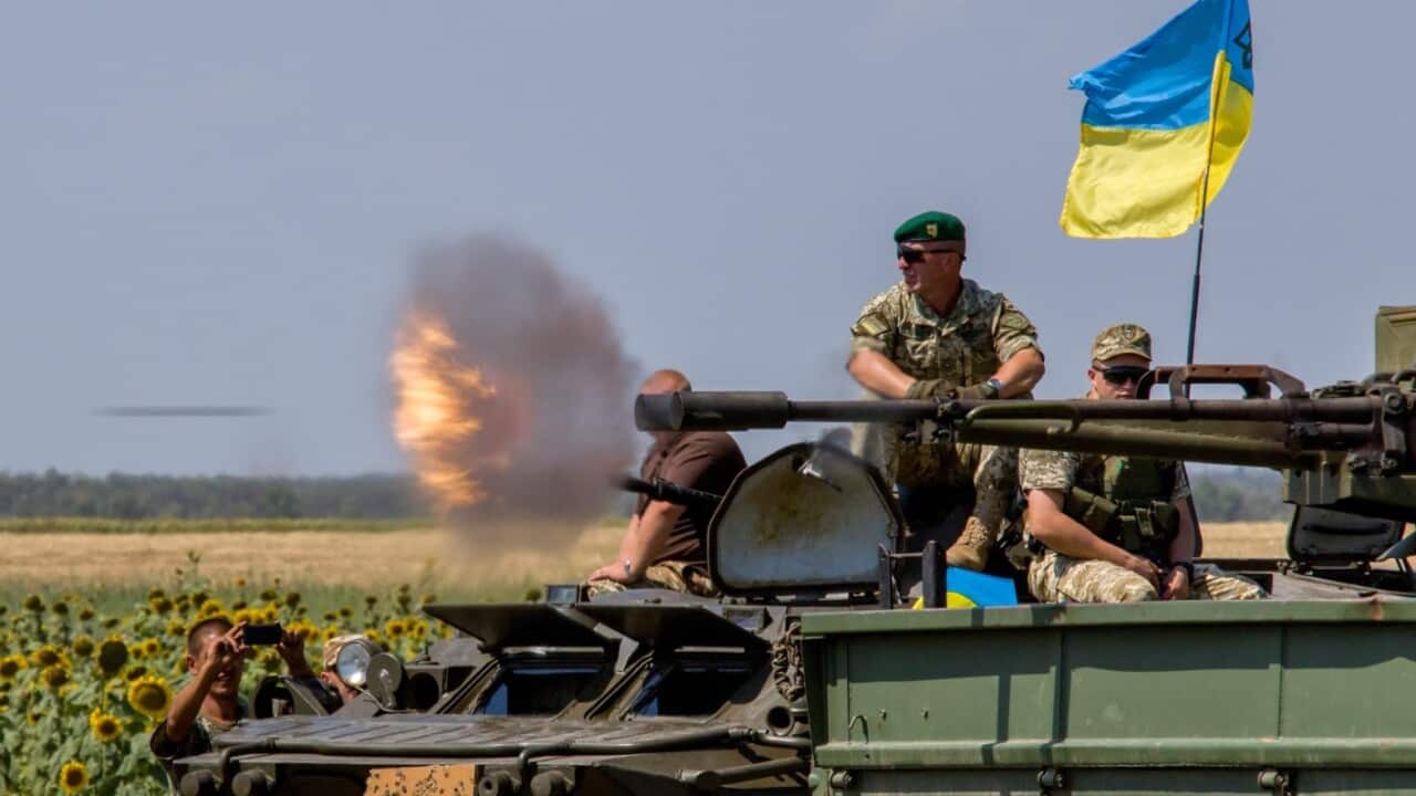 File image from August 9 of Ukrainian soldiers taking part in military exercises