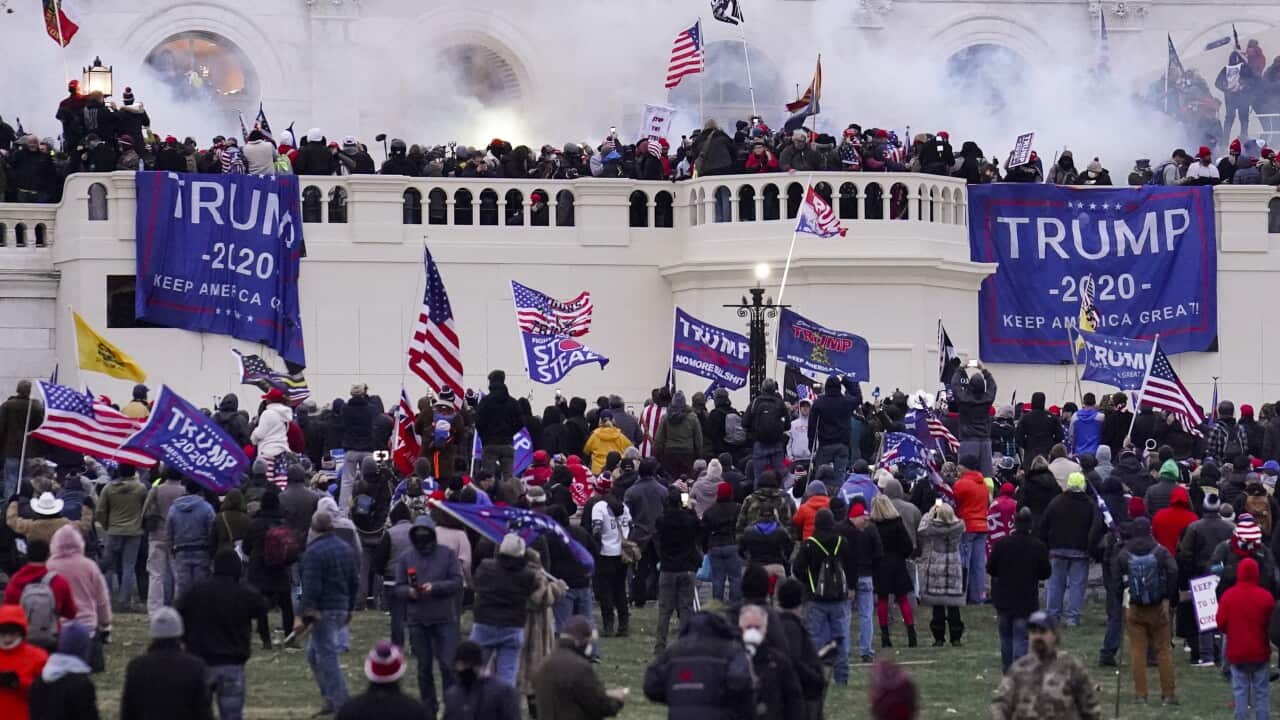 Violent rioters, loyal to President Donald Trump, storm the Capitol in Washington.