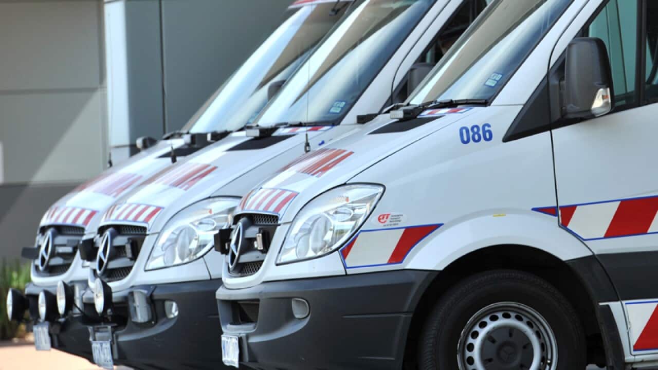 Ambulances outside a hospital