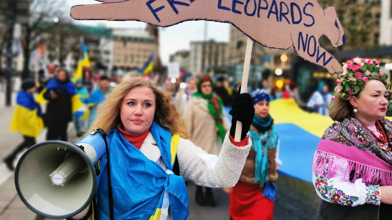 Demonstration demanding tank delivery to Ukraine in Hamburg