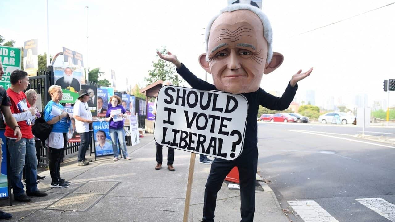 A protester dressed as former prime minister Malcolm Turnbull hit the streets of Wentworth during the by-election.