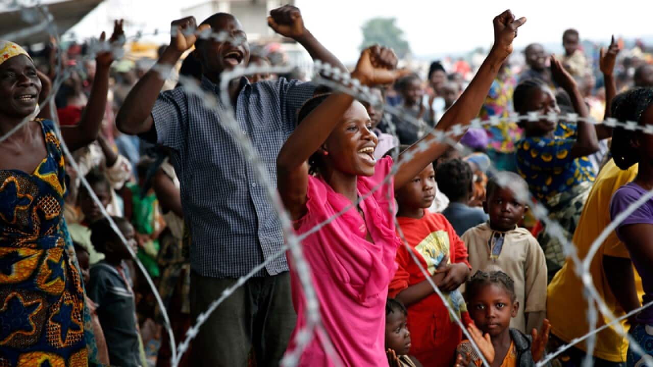 People gathered at Bangui's airport, Central African Republic