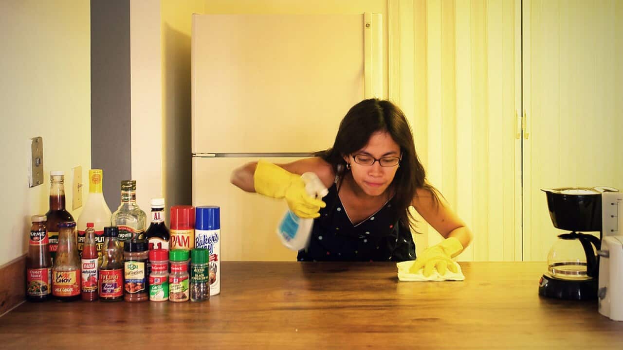 Making sure that table is really clean.