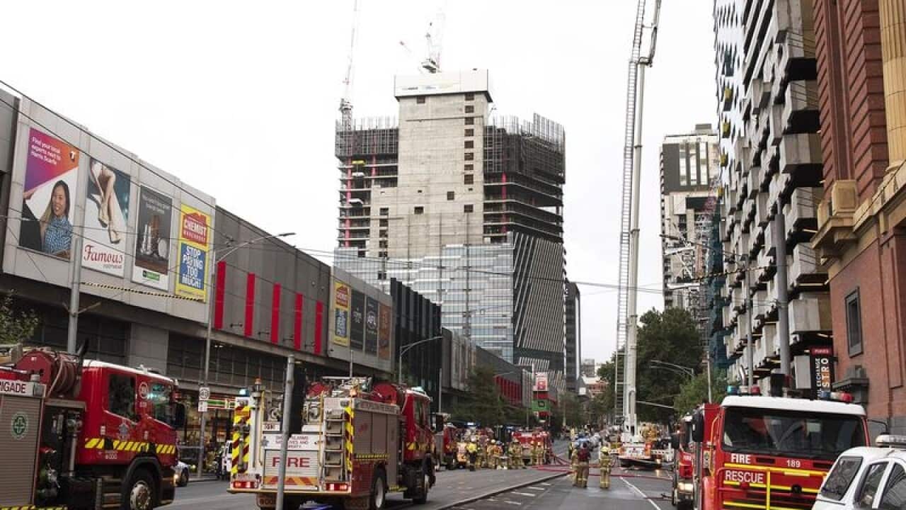 The scene of the apartment fire on Spencer Street in Melbourne