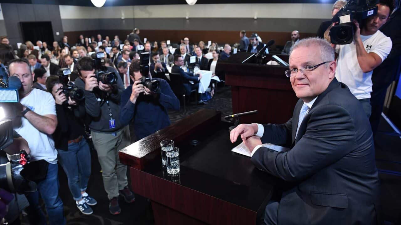 Prime Minister Scott Morrison at the National Press Club in Canberra, Thursday, May 16, 2019. (AAP Image/Mick Tsikas) NO ARCHIVING