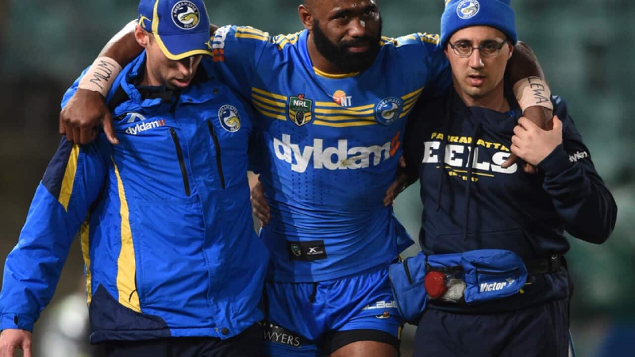 Semi Radradra of the Eels is helped from the field