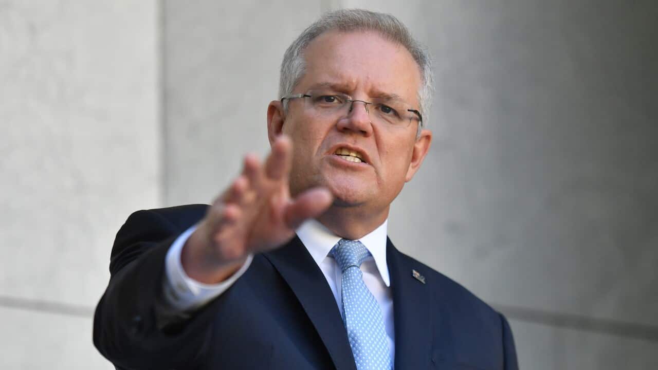 Prime Minister Scott Morrison at a press conference to announce the government's coronavirus stimulus package at Parliament House in Canberra, Sunday, March 22, 2020. (AAP Image/Mick Tsikas) NO ARCHIVING