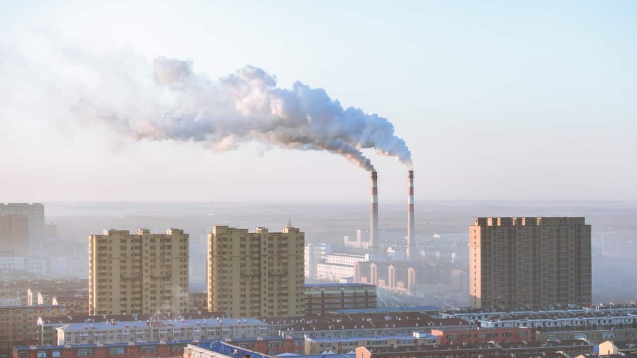 Smoking chimneys in a Beijing power plant