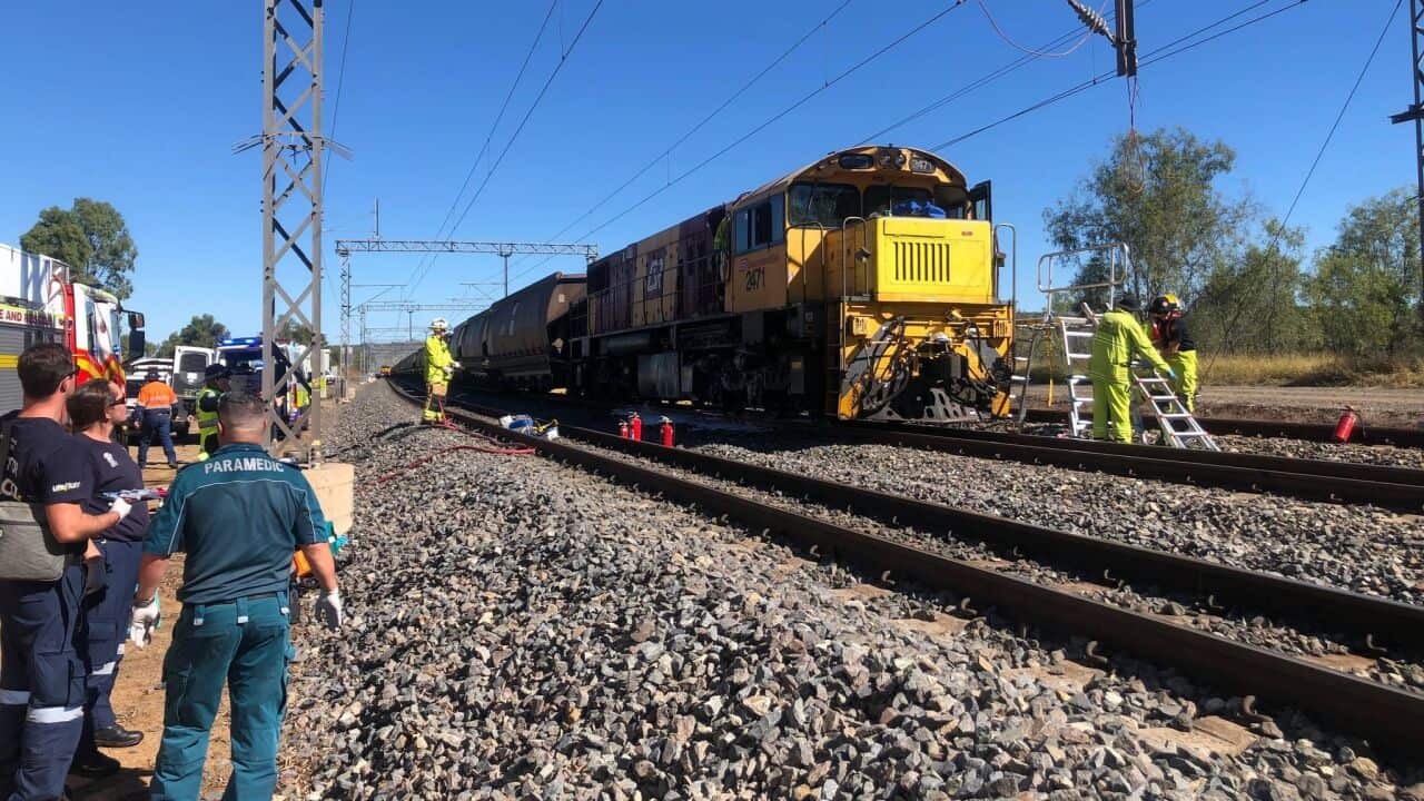 RACQ CapRescue attends the scene of a train collision near Westwood, 50km west of Rockhampton, on 18 June, 2021.