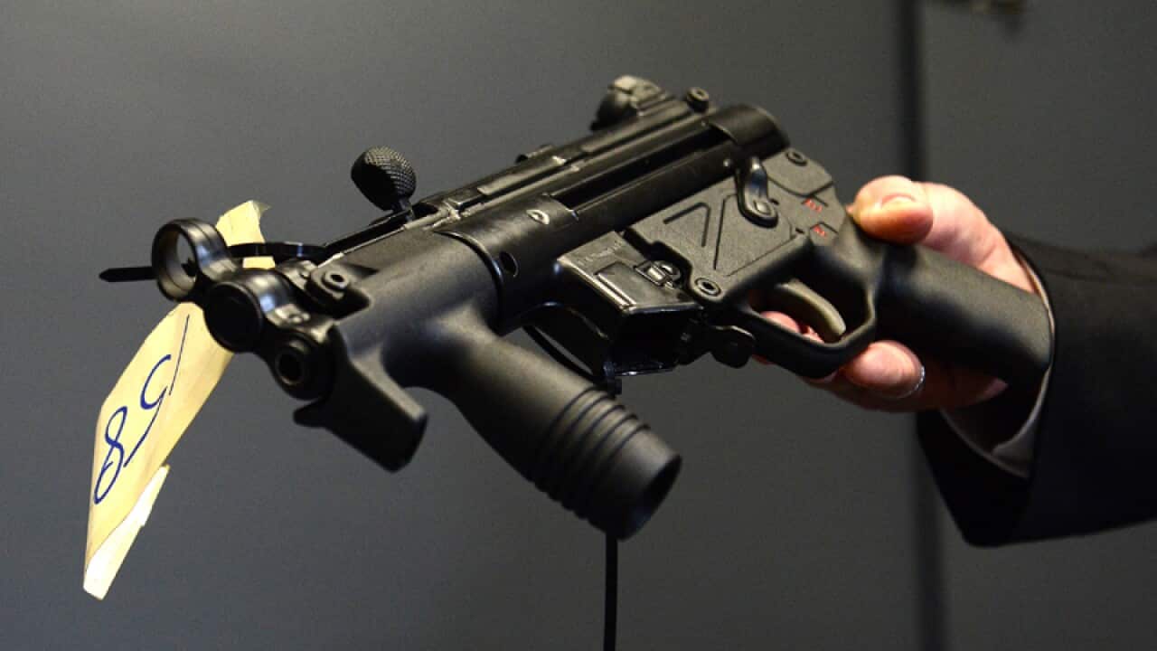 A machine gun seized by police on display