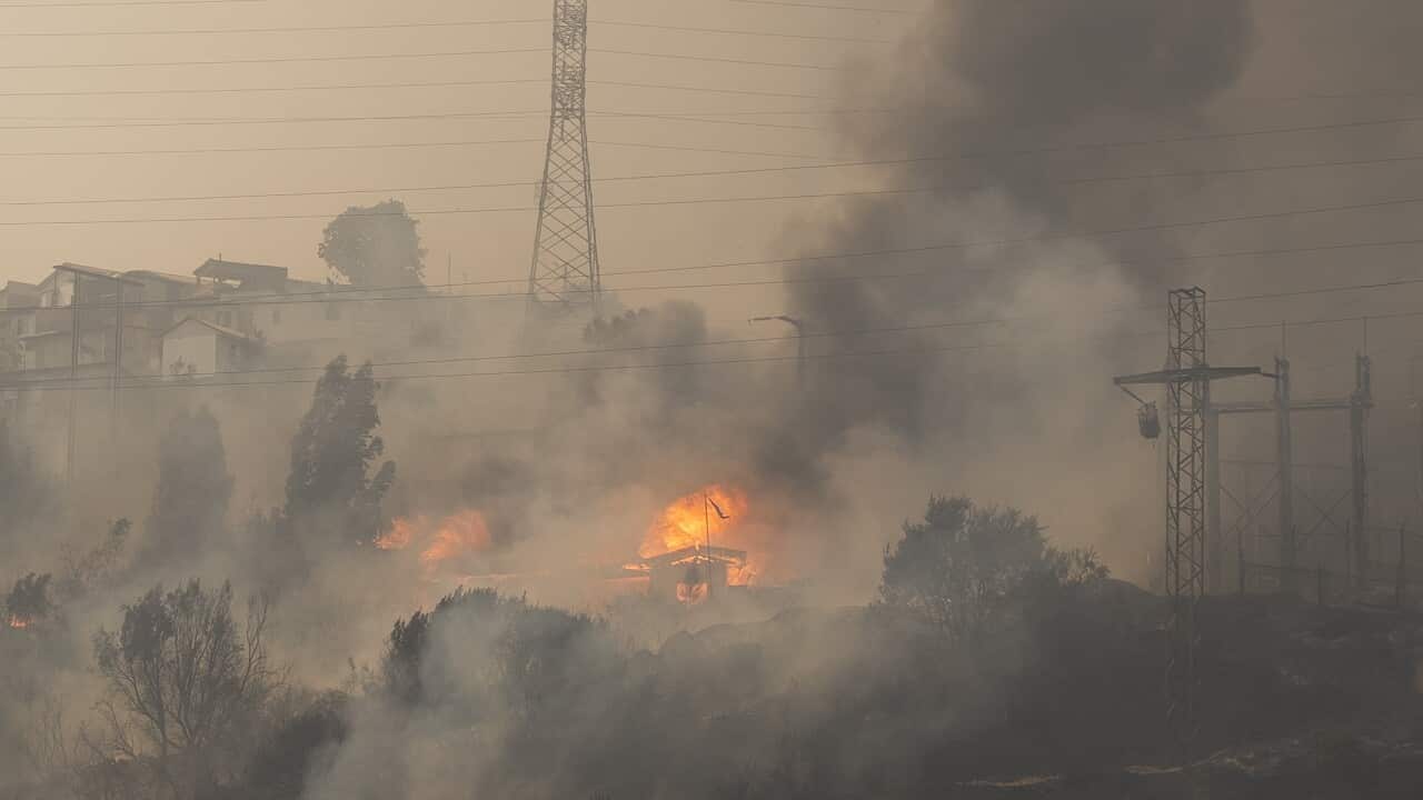 An area burns from the forest fires affecting the Beagle Channel area in Vina del Mar, Valparaiso Region, Chile.