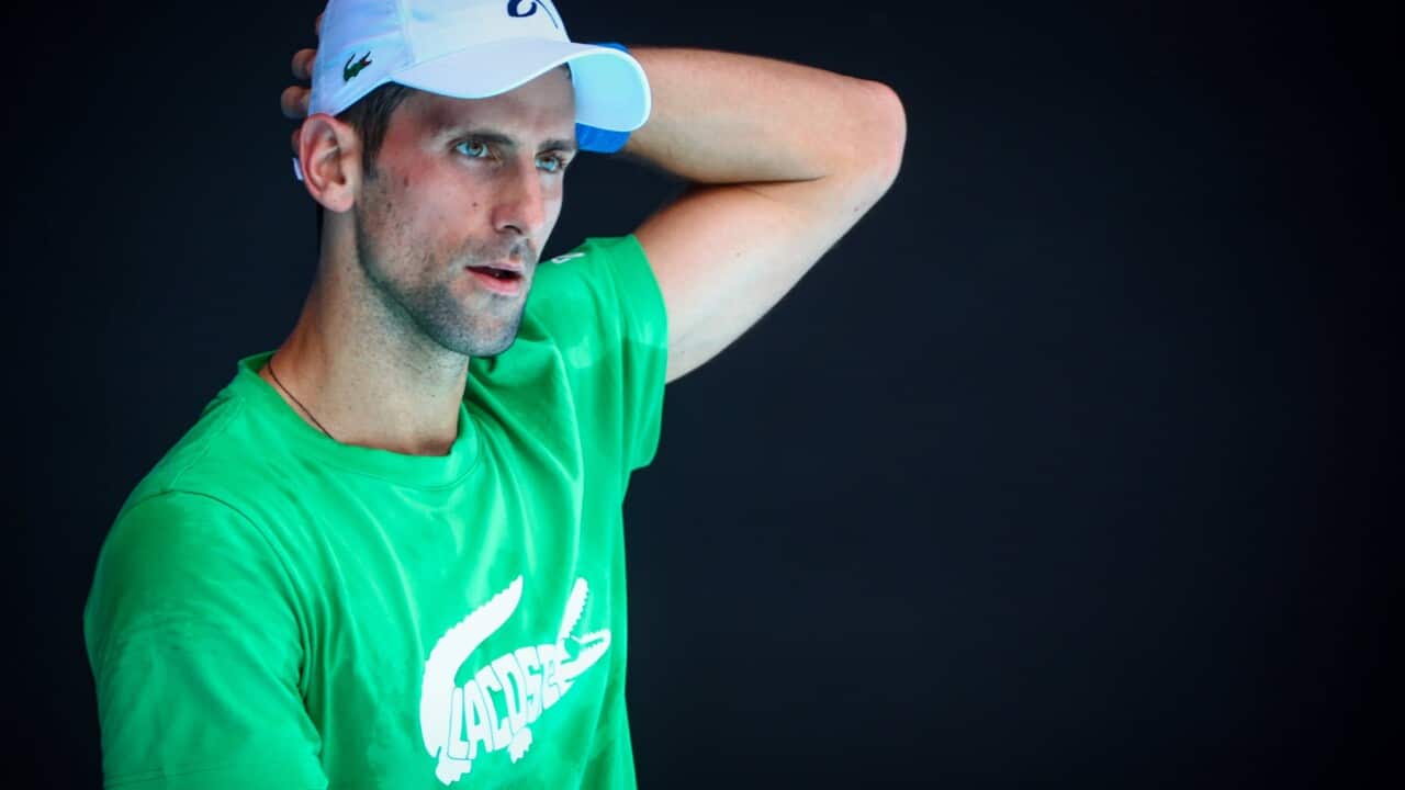 Novak Djokovic trains in Melbourne.