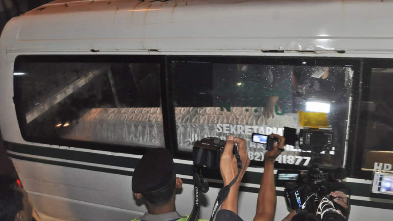 An ambulance carrying the body of drug convicts executed in Indonesia