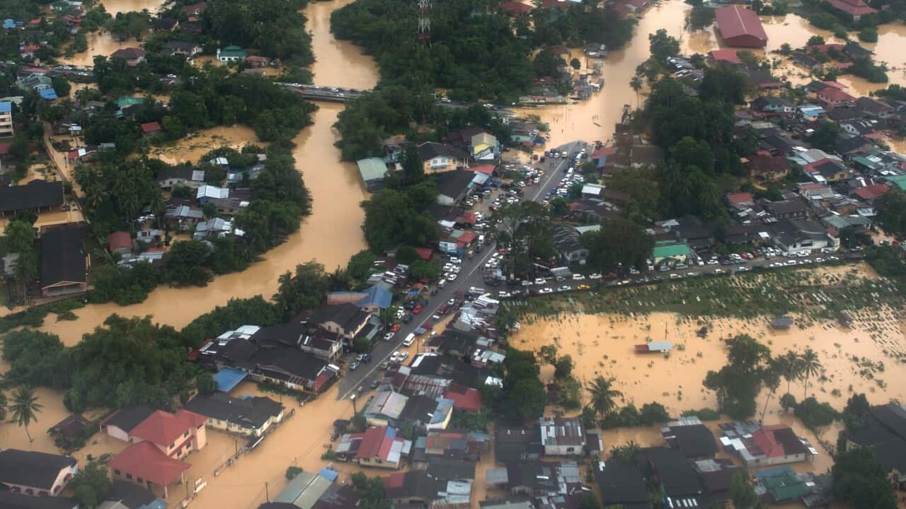 Houses submerged by floodwaters in Pengkalan Chepa, near Kota Bharu during Malaysia's worst flooding in decades. (Getty)